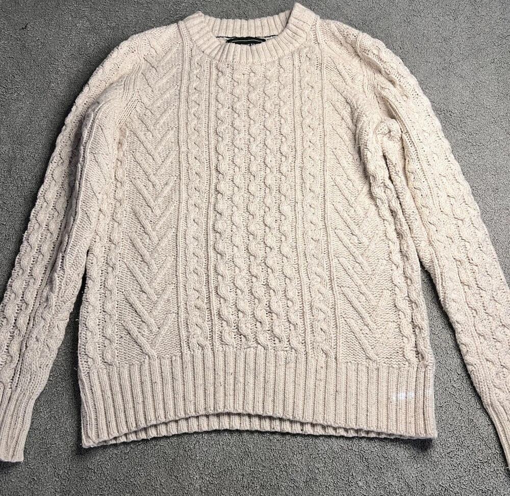 American Eagle Men's XS Cream Cable Knit Crewneck Sweater Flecked Pullover